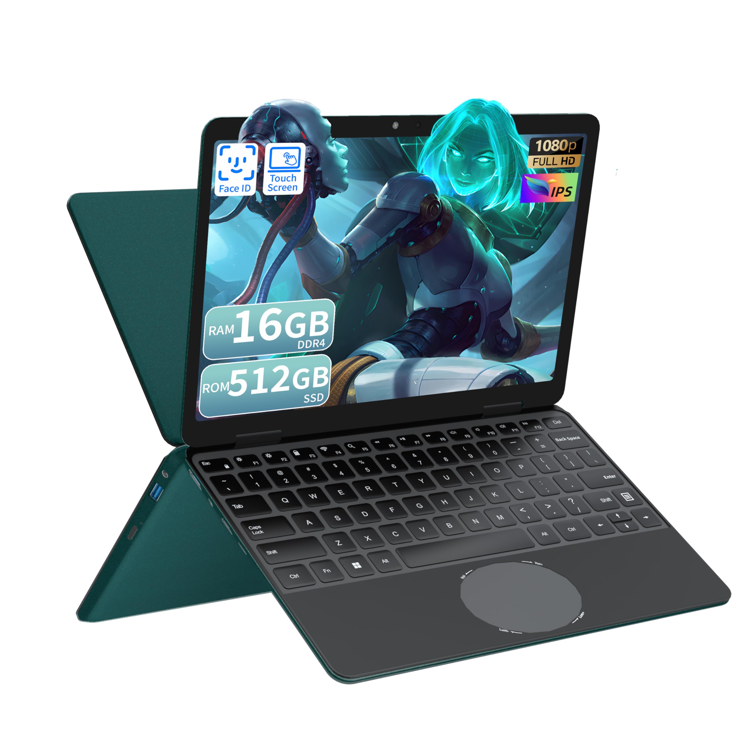 2026 Dark Green 11” 2-in-1 Touchscreen Laptop with Face ID, FHD